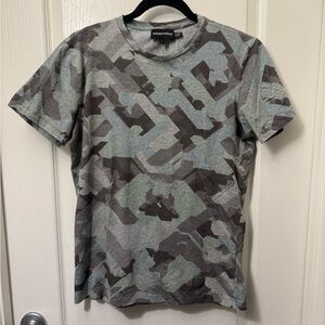 Emporio Armani Grey Camouflage Print Cotton T-Shirt